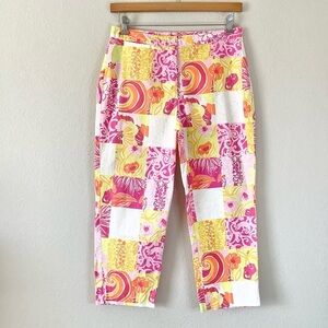 LILLY PULITZER Patchwork Capri Pants VTG Colorful Floral Preppy Resort Wear 10